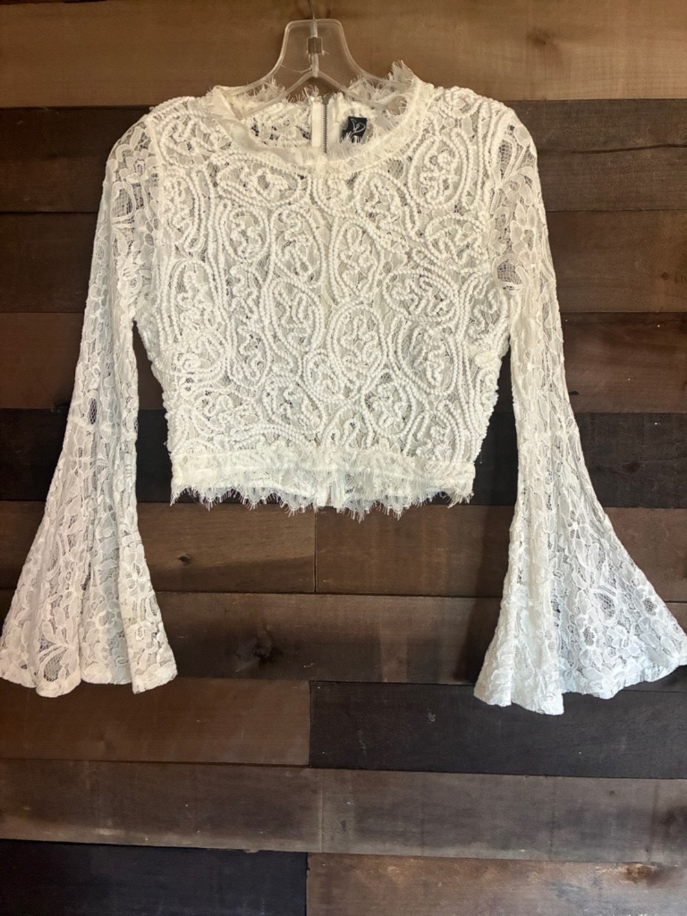 Windsor White Lace Cropped Bell-Sleeve Top